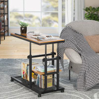 Williston Forge End Table Height Adjustable Snack Side Table Under Sofa, With Rolling Wheels, Slide Next To Sofa, Couch,