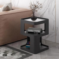Latitude Run® Latitude Run® Side Table,Modern Nightstand,Small End Table With Storage 3-Tier,Black Metal Bedside Tables,