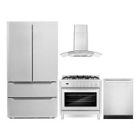 Cosmo Cosmo 4 Piece Kitchen Packages With 36" Freestanding Gas Range 36" Wall Mount Range Hood 24" Built-In Integrated D