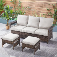 Latitude Run® 79" Wicker Outdoor Couch Patio Sofa with Cushions