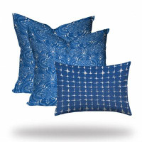 HOMEROOT Set Of Three 20" X 20" Blue And White Enveloped Coastal Throw Indoor Outdoor Pillow