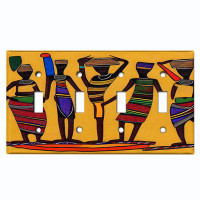 WorldAcc Metal Light Switch Plate Outlet Cover (Native African Culture Women Orange - Quadruple Toggle)