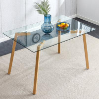 Wrought Studio Glass Dining Table Modern Minimalist Rectangle, Suitable For 4-6 People, Equipped With 0.31 "Tempered Gla