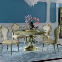 STAR BANNER French style luxury vintage carved round dining table sets with turntable.