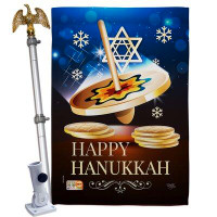 Breeze Decor Happy Hanukkah Dreidel - Impressions Decorative Aluminum Pole & Bracket House Flag Set HS114174-BO-02