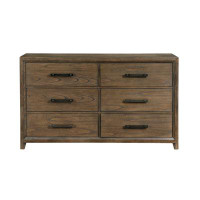 Loon Peak Dark Walnut Finish Dresser Of 6 Drawers Classic Design Bedroom Furniture 1Pc-38.5" H x 62" W x 17" D