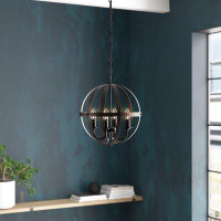 Steelside™ Balfe 4 - Light Lantern Globe Pendant with Wrought Iron Accents