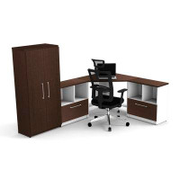 Inbox Zero Office Reception Centre Desks Furniture Group 4Pc Contemporary White/Espresso Colour. Purchase Is For Furnitu