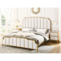House of Hampton Queen Size Bed Frame,Upholstered Platform Bed & High headboard with Wood Slat Support