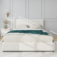 Latitude Run® Ivory Boucle Upholstered Platform Bed with 4 Drawers Storage