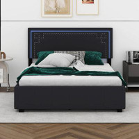 Youzi Queen Size Upholstered Platform Bed With Rivet-Decorated Headboard