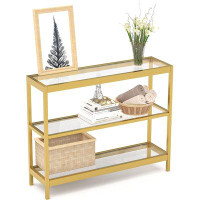 Everly Quinn Console Table, 35" Entryway Table With 3 Tiers, Open Sofa Table With Tempered Glass For Living Room, Foyer,