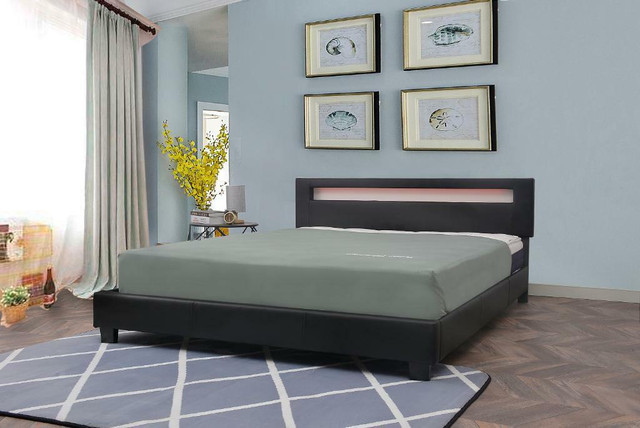 NEW BLACK MODERN LED BED FRAME UPHOLSTERED 1551 in Beds & Mattresses in Regina - Image 3