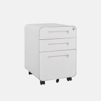 Inbox Zero White 3 Drawer Mobile File Cabinet Under Desk Office for Legal/Letter/A4 File