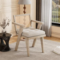 Bayou Breeze Mid-Century Accent Chair With Handcrafted Rattan Backrest And Padded Seat For Leisure, Bedroom, Kitchen, Li