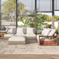 Hokku Designs Outdoor Patio Deep Seating Lounge Set, 6-piece Backyard Patio Furniture Set, Khaki Rattan Conversation Set