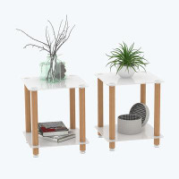 Ebern Designs Acus Glass Floor Shelf End Table Set