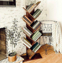 Tall Tree Bookcase Bookshelf Wood Media Cabinet Bathroom Storage Organizer