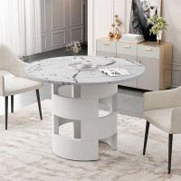 Ivy Bronx 42.12"Modern Round Dining Table With Printed White Marble Table Top For Dining Room, Kitchen, Living Room