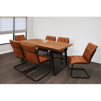 17 Stories Ziyue 7-Piece Dining Set With 63" Table And 6 Medium Brown Leather Chairs