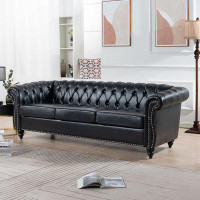 Alcott Hill 3 Seater Modern PU Upholstered Sofa With Solid Wooden Legs