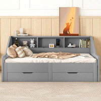 Wildon Home® Twin to King Size Daybed Frame with Storage Bookcases and Two Drawers