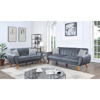 Latitude Run® 2PC Wood Frame Sectional Sofa With Wooden Legs And Tufted Back
