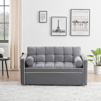Mercer41 Elegant Grey 55'' Velvet Sleeper Sofa: Modern Convertible Couch With Pull-out Bed, Loveseat With Pillows & Side