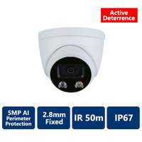 Promotion! DAHUA OEM 5MP AI ACTIVE DETERRENCE 24/7 FULL COLOR 50M IR IP AI TURRET, 2.8MM FIXED (FDIP9155H-A-PV-28-AI)