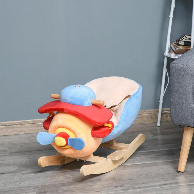 KIDS WOODEN PLUSH RIDE-ON ROCKING PLANE CHAIR TOY FOR TODDLER BOY&amp;GIRL WITH NURSERY RHYME in Toys & Games