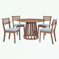 Red Barrel Studio 5-Piece Dining Set with Round Table and 4 Upholstered Chairs with Rattan Backrests