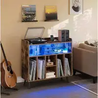 Ivy Bronx Ivy Bronx Record Player Stand With Power Outlets And LED Lights, Vinyl Record Storage Table Turntable Stand Ho