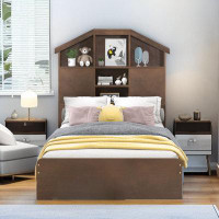 Gracie Oaks Wood Platform Bed With House-shaped Storage Headboard And 2 Drawers