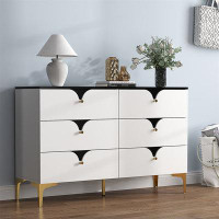 Ceballos White Modern 6 Drawers Dresser Cabinet Sideboard_30.71" H x 47.24" W x 15.67" D
