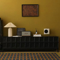 Winston Porter American Retro Solid Wood TV Cabinet Black Living 86.6'' W Storage Credenza