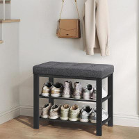 Latitude Run® Shoe Bench, 3-Tier Shoe Rack For Entryway, Storage Organizer With Foam Padded Seat, Linen, Metal Frame, Fo