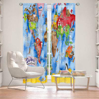 East Urban Home Lined Window Curtains 2-panel Set for Window Size 80" x 52" Marley Ungaro This World Royal Blue MAP