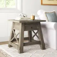 August Grove Artu Solid Wood End Table with Storage and Built-In Outlets