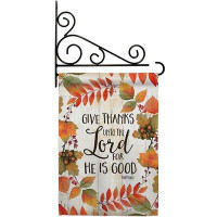 Breeze Decor Give Thanks Unto The Lord - Impressions Decorative Metal Fansy Wall Bracket Garden Flag Set GS113069-BO-03