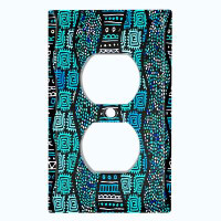 WorldAcc Metal Light Switch Plate Outlet Cover (Safari Pattern African Tribal Art Blue   - Single Toggle)