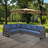 Latitude Run® Bridgevale Wide Outdoor Wicker Patio Sectional with Cushions