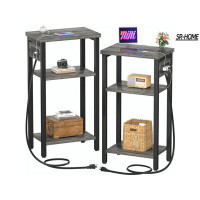 SR-HOME End Table Set Of 2 With Charging Station, 3 Tier Slim Side Table With USB Ports & Outlets, Narrow Bedside Nights
