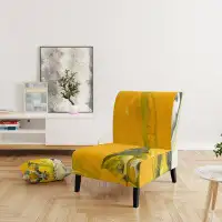 East Urban Home White and Yellow Marbled Acrylic with A Cloud of Black - Modern Upholstered Slipper Chair