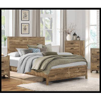 Loon Peak Weathered Pine Finish 1Pc Queen Bed Modern Line Pattern Rusticated Style Bedroom Furniture