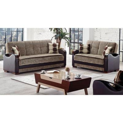 Ebern Designs Blaris 87" Faux leather Round Arm Sleeper in Couches & Futons