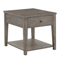 Hokku Designs Ihan Antique Grey Finish Grey Fibre Cement End Table With Shelf
