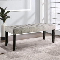Red Barrel Studio 48 Inches Bench With Button Tufted Seat And Chamfered Legs, Grey
