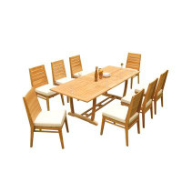 Teak Smith Grade-A Teak Dining Set: 94" Double Extension Mas Rectangle Table And 8  Stacking Armless Chairs