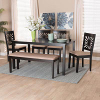 Red Barrel Studio Baxton Studio Olympia Modern Beige Fabric And Espresso Brown Finished Wood 6-Piece Dining Set