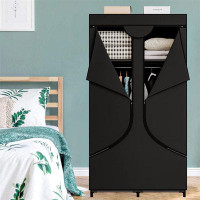 Ebern Designs Portable 34-Inch Black Metal Hanging Rack Wardrobe Closet Storage Organizer with Non-Woven Fabric